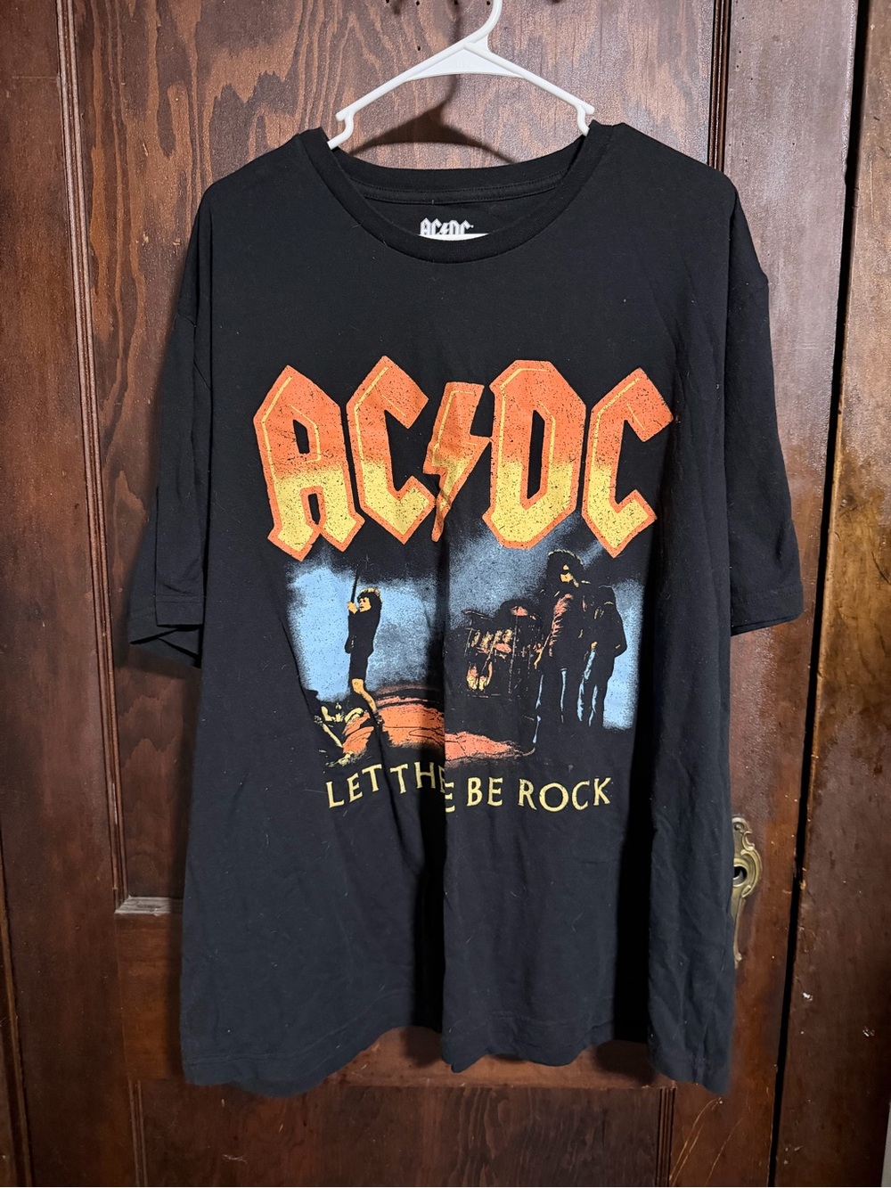 AC/DC Black Tee with Orange Logo and Blue Graphic